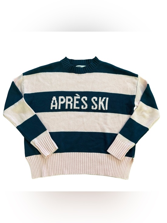 Beach Riot Sweaters - Beach Riot Après Ski Pink Navy Striped Knit Sweater Oversized XS Cozy Ski Lodge